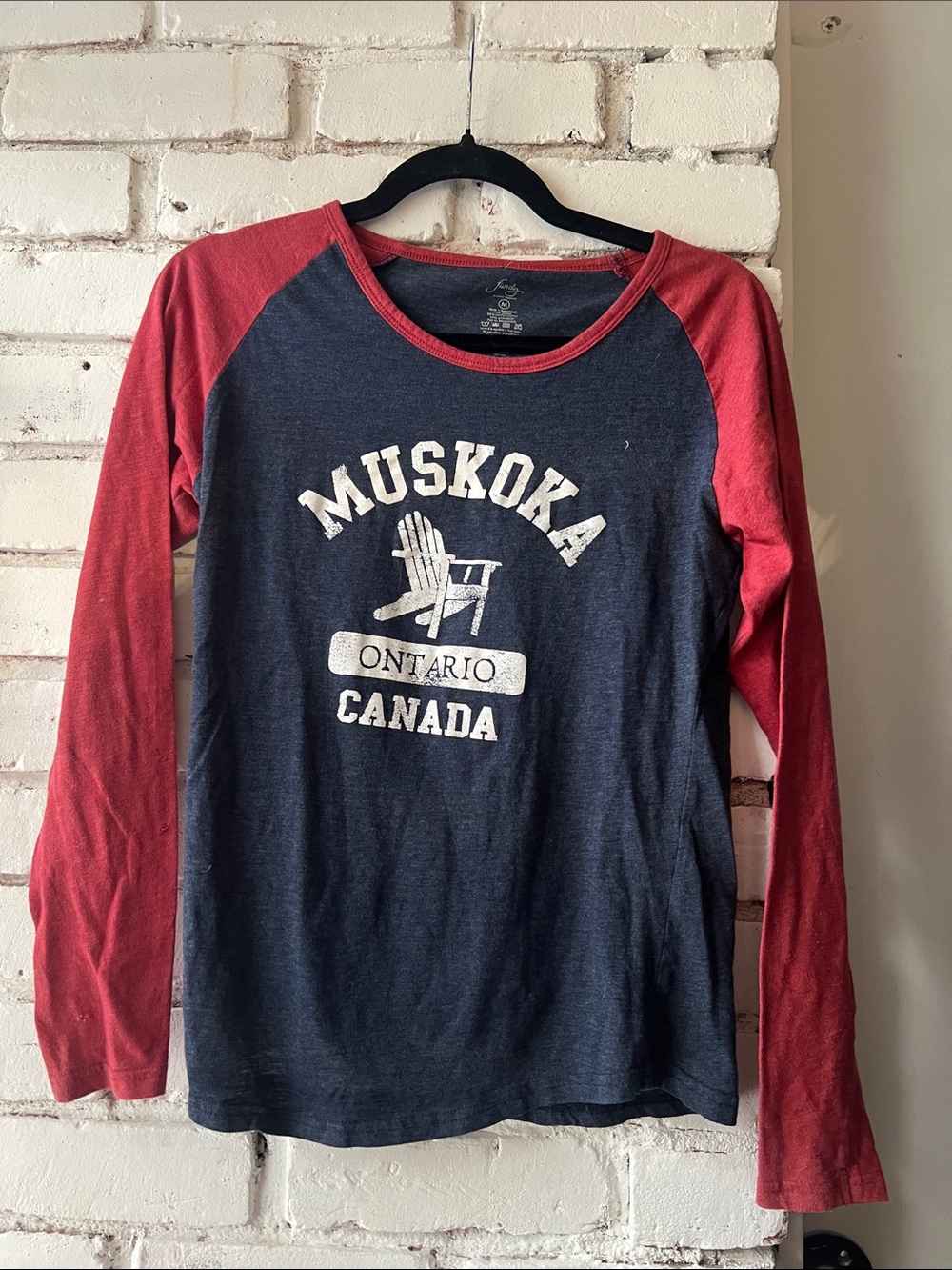 Women's Red and Blue Long Sleeve Tee muskoka baseball tee